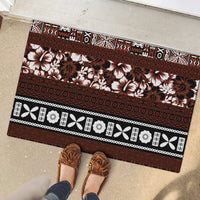 Bula Fiji Rubber Doormat Fijian Tapa Masi With Hibiscus Flowers - Wonder Print Shop