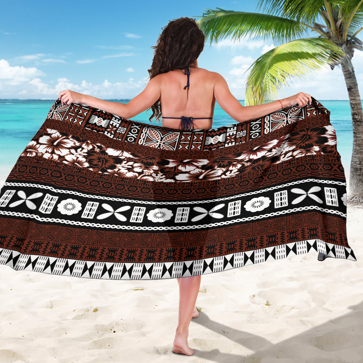 Bula Fiji Sarong Fijian Tapa Masi With Hibiscus Flowers - Wonder Print Shop