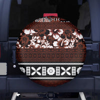 Bula Fiji Spare Tire Cover Fijian Tapa Masi With Hibiscus Flowers - Wonder Print Shop
