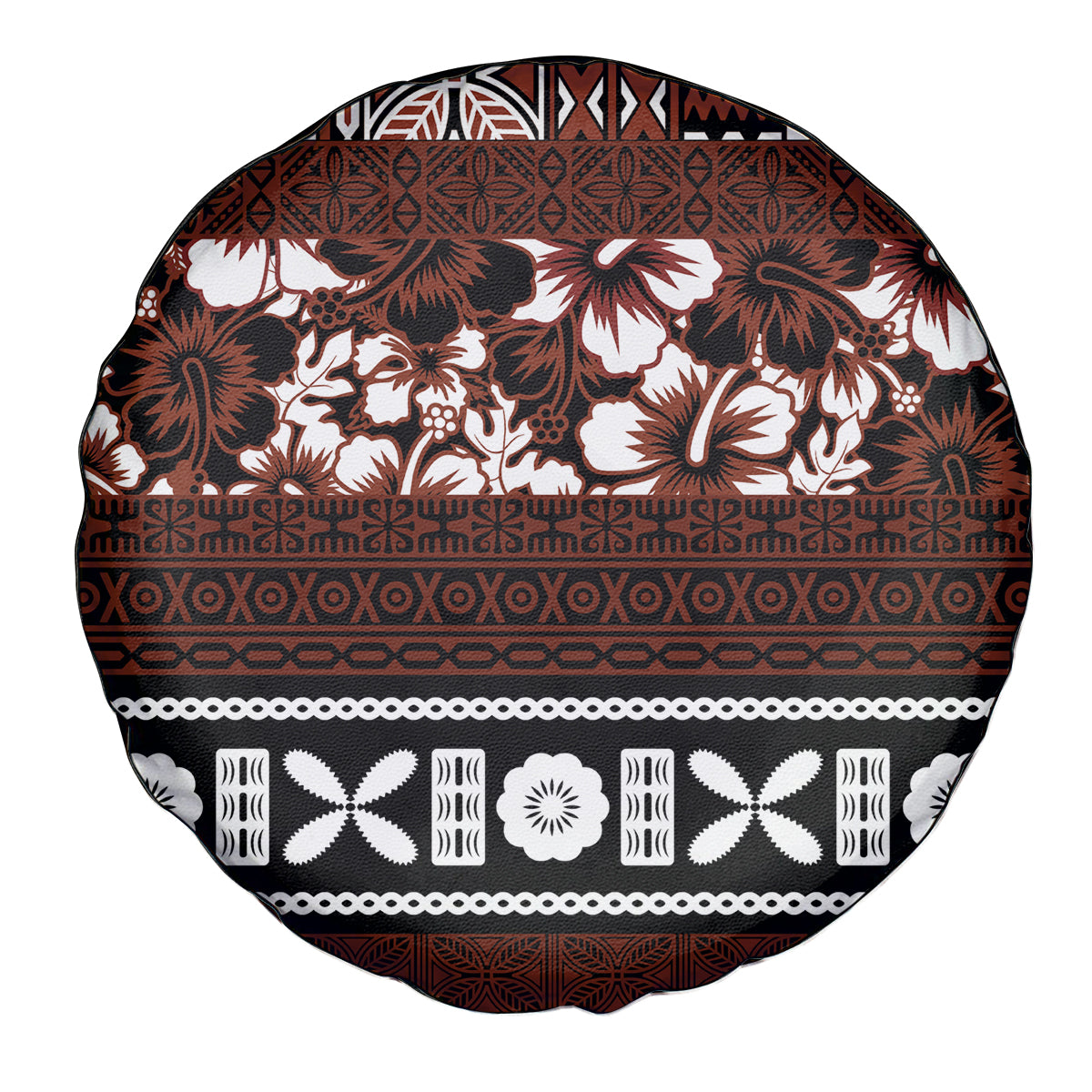 Bula Fiji Spare Tire Cover Fijian Tapa Masi With Hibiscus Flowers - Wonder Print Shop
