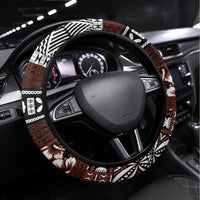 Bula Fiji Steering Wheel Cover Fijian Tapa Masi With Hibiscus Flowers - Wonder Print Shop