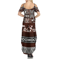 Bula Fiji Summer Maxi Dress Fijian Tapa Masi With Hibiscus Flowers - Wonder Print Shop
