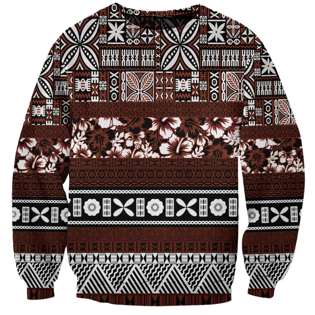 Bula Fiji Sweatshirt Fijian Tapa Masi With Hibiscus Flowers - Wonder Print Shop