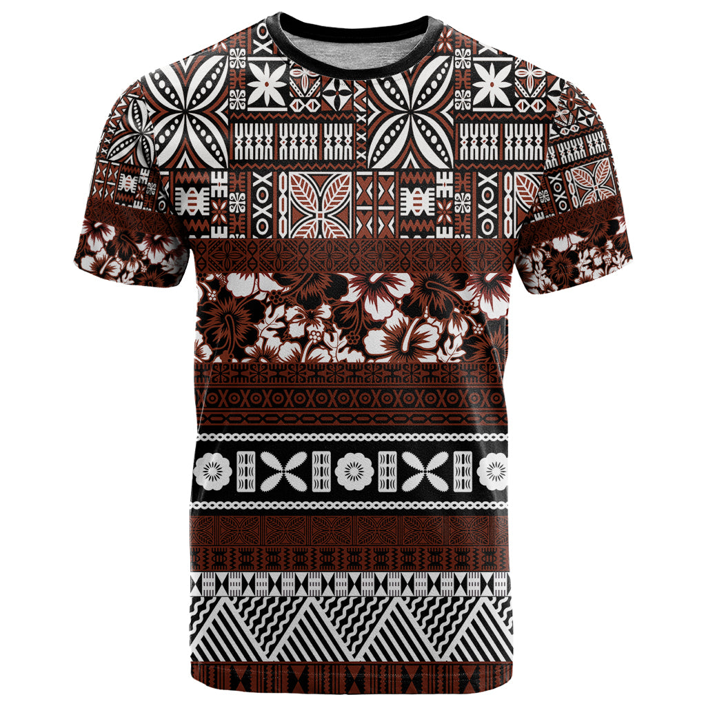 Bula Fiji T Shirt Fijian Tapa Masi With Hibiscus Flowers - Wonder Print Shop