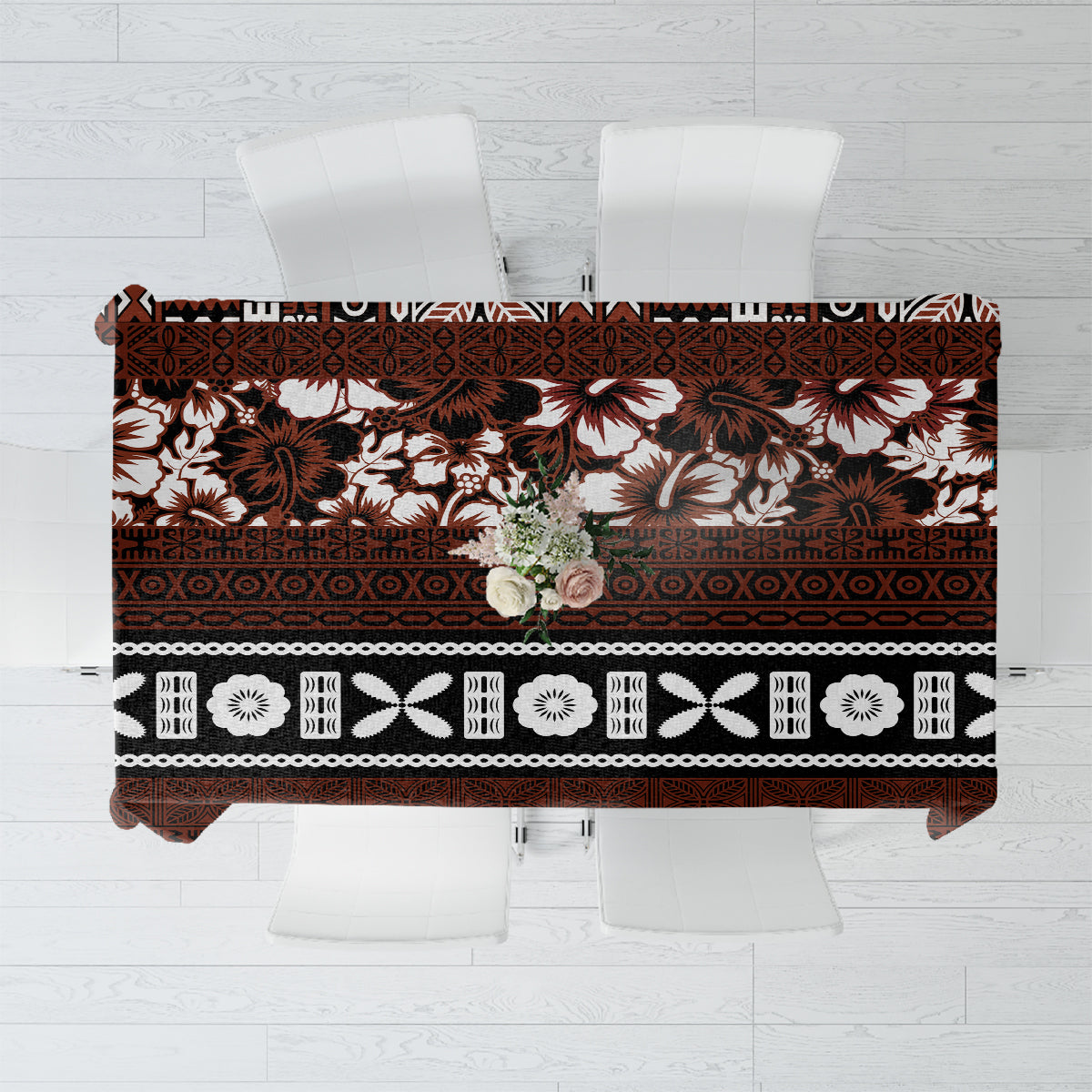 Bula Fiji Tablecloth Fijian Tapa Masi With Hibiscus Flowers - Wonder Print Shop