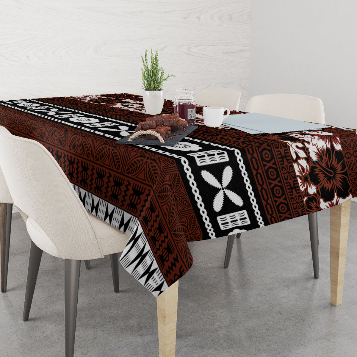 Bula Fiji Tablecloth Fijian Tapa Masi With Hibiscus Flowers - Wonder Print Shop