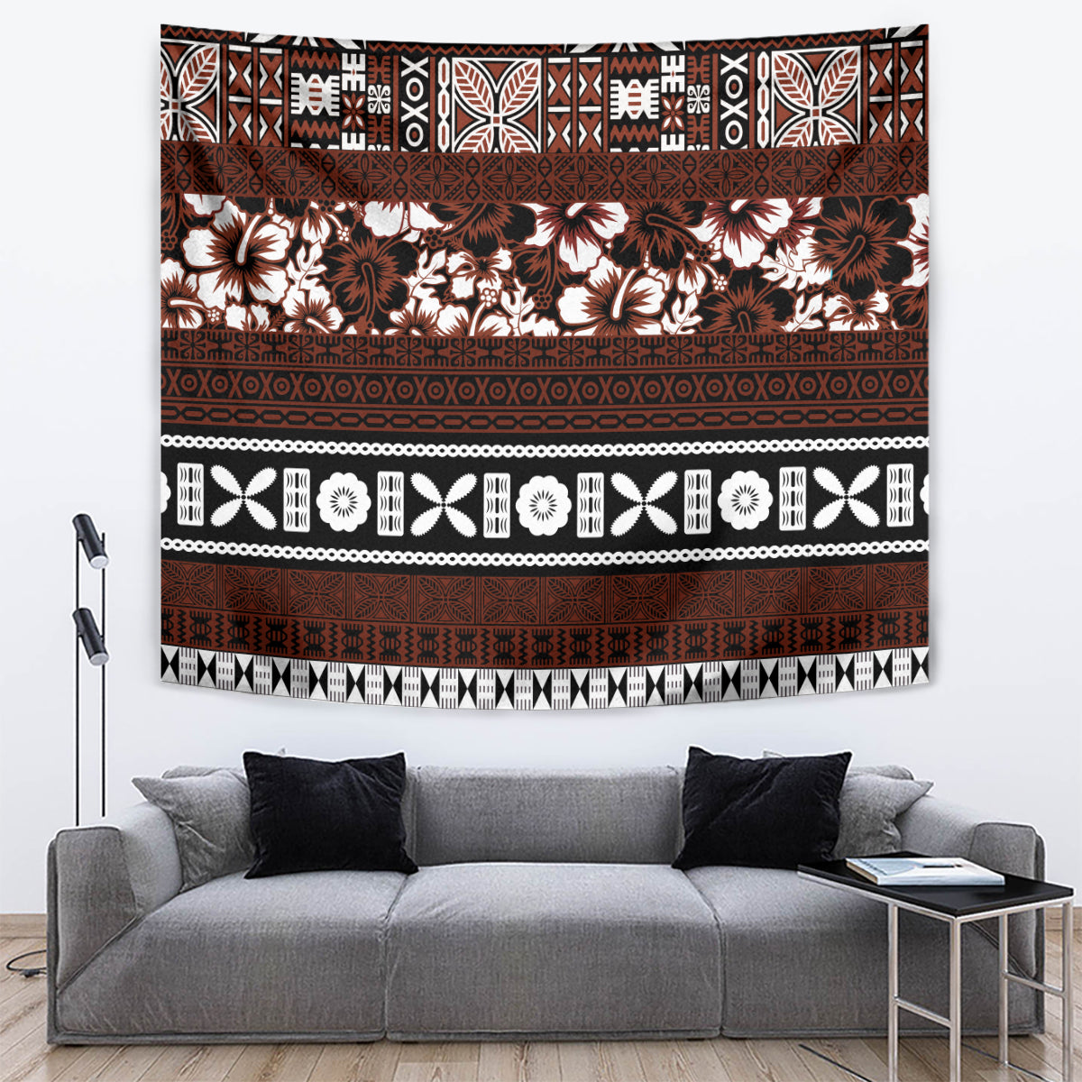 Bula Fiji Tapestry Fijian Tapa Masi With Hibiscus Flowers - Wonder Print Shop