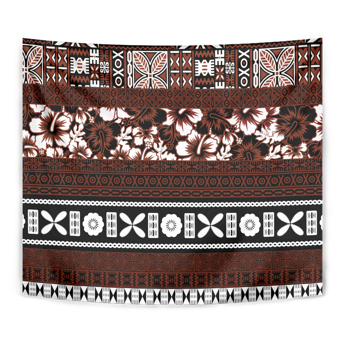 Bula Fiji Tapestry Fijian Tapa Masi With Hibiscus Flowers - Wonder Print Shop