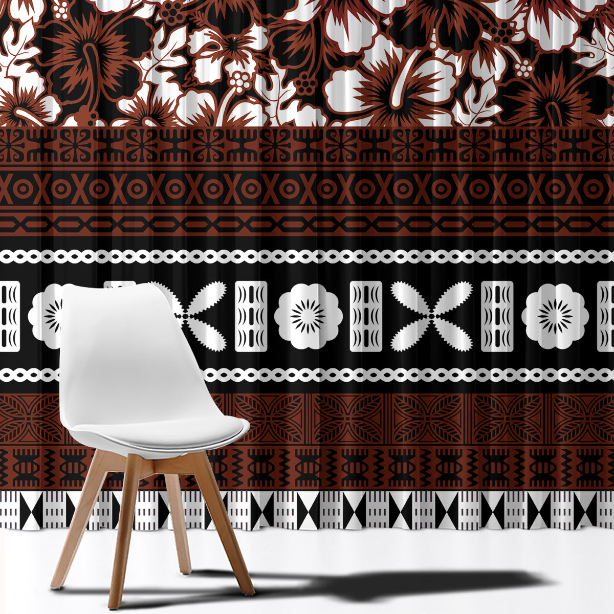 Bula Fiji Window Curtain Fijian Tapa Masi With Hibiscus Flowers - Wonder Print Shop