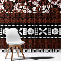 Bula Fiji Window Curtain Fijian Tapa Masi With Hibiscus Flowers - Wonder Print Shop