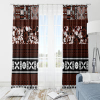 Bula Fiji Window Curtain Fijian Tapa Masi With Hibiscus Flowers - Wonder Print Shop