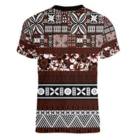 Bula Fiji Women V Neck T Shirt Fijian Tapa Masi With Hibiscus Flowers - Wonder Print Shop