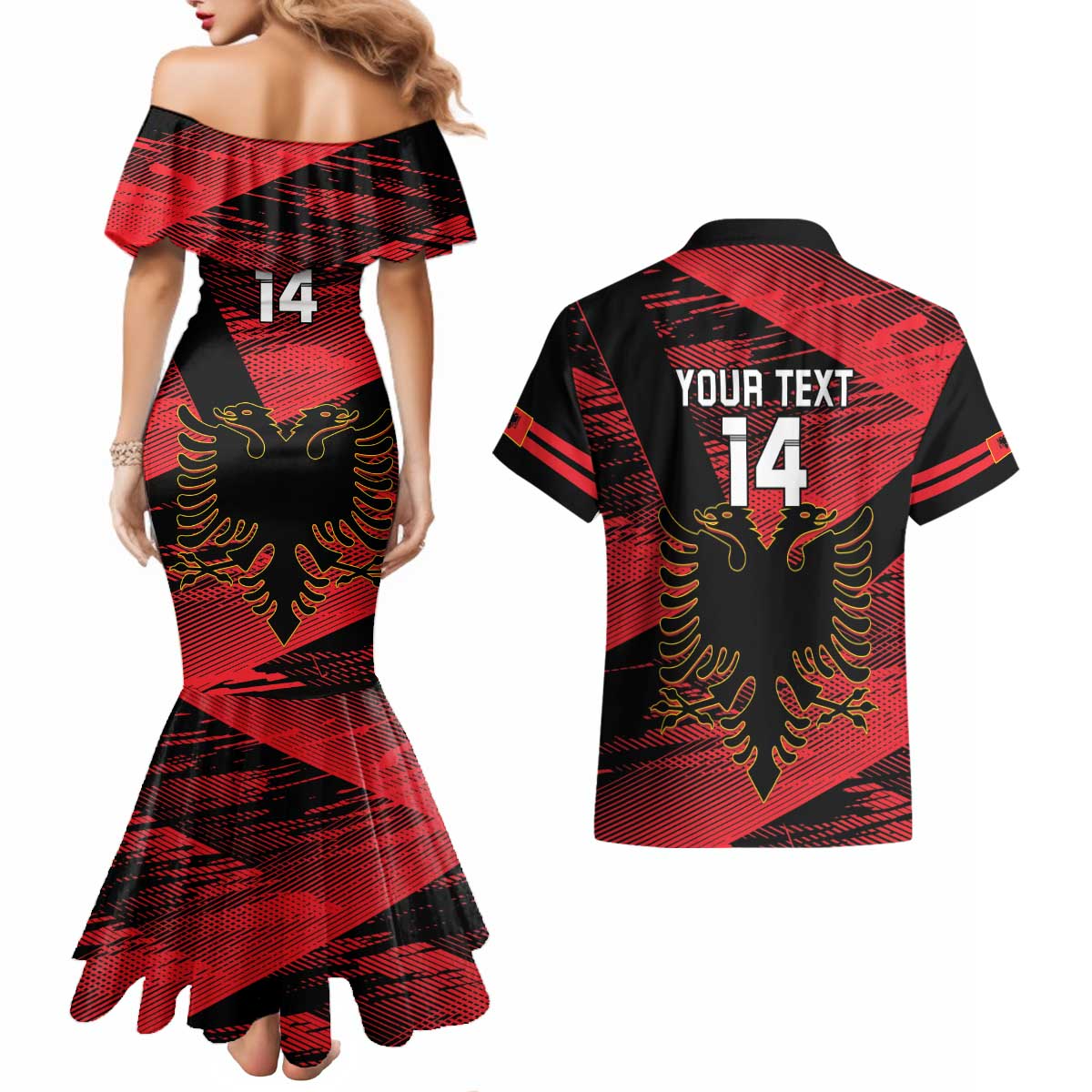 Custom Albania Football Couples Matching Mermaid Dress and Hawaiian Shirt Go Kuqezinjte - Grunge Style - Wonder Print Shop