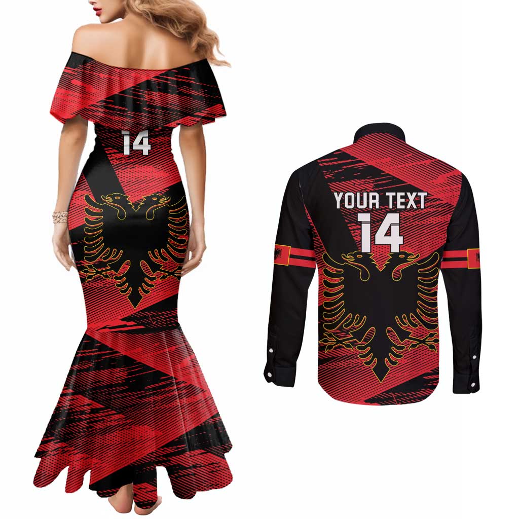 Custom Albania Football Couples Matching Mermaid Dress and Long Sleeve Button Shirt Go Kuqezinjte - Grunge Style