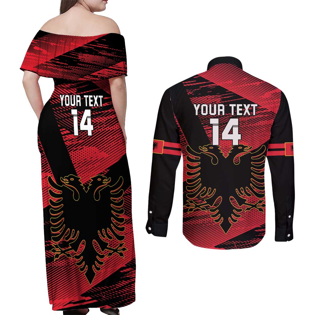 Custom Albania Football Couples Matching Off Shoulder Maxi Dress and Long Sleeve Button Shirt Go Kuqezinjte - Grunge Style - Wonder Print Shop