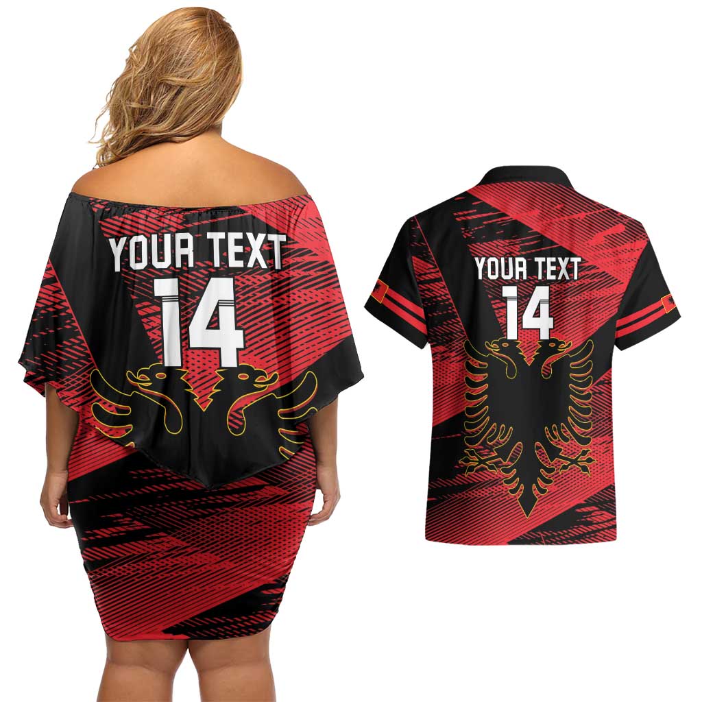 Custom Albania Football Couples Matching Off Shoulder Short Dress and Hawaiian Shirt Go Kuqezinjte - Grunge Style - Wonder Print Shop