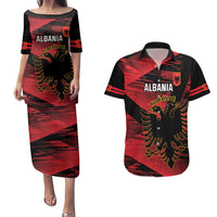 Custom Albania Football Couples Matching Puletasi and Hawaiian Shirt Go Kuqezinjte - Grunge Style - Wonder Print Shop