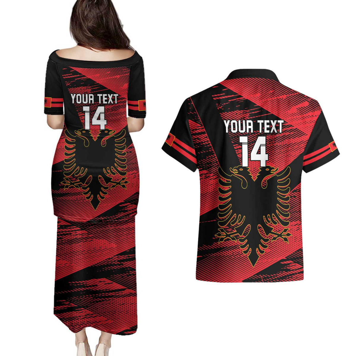 Custom Albania Football Couples Matching Puletasi and Hawaiian Shirt Go Kuqezinjte - Grunge Style - Wonder Print Shop