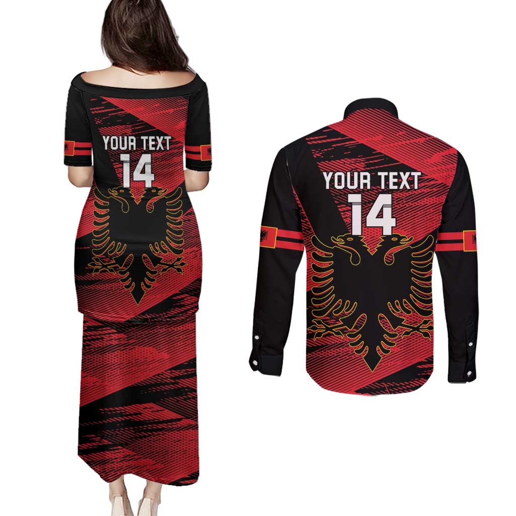 Custom Albania Football Couples Matching Puletasi and Long Sleeve Button Shirt Go Kuqezinjte - Grunge Style - Wonder Print Shop