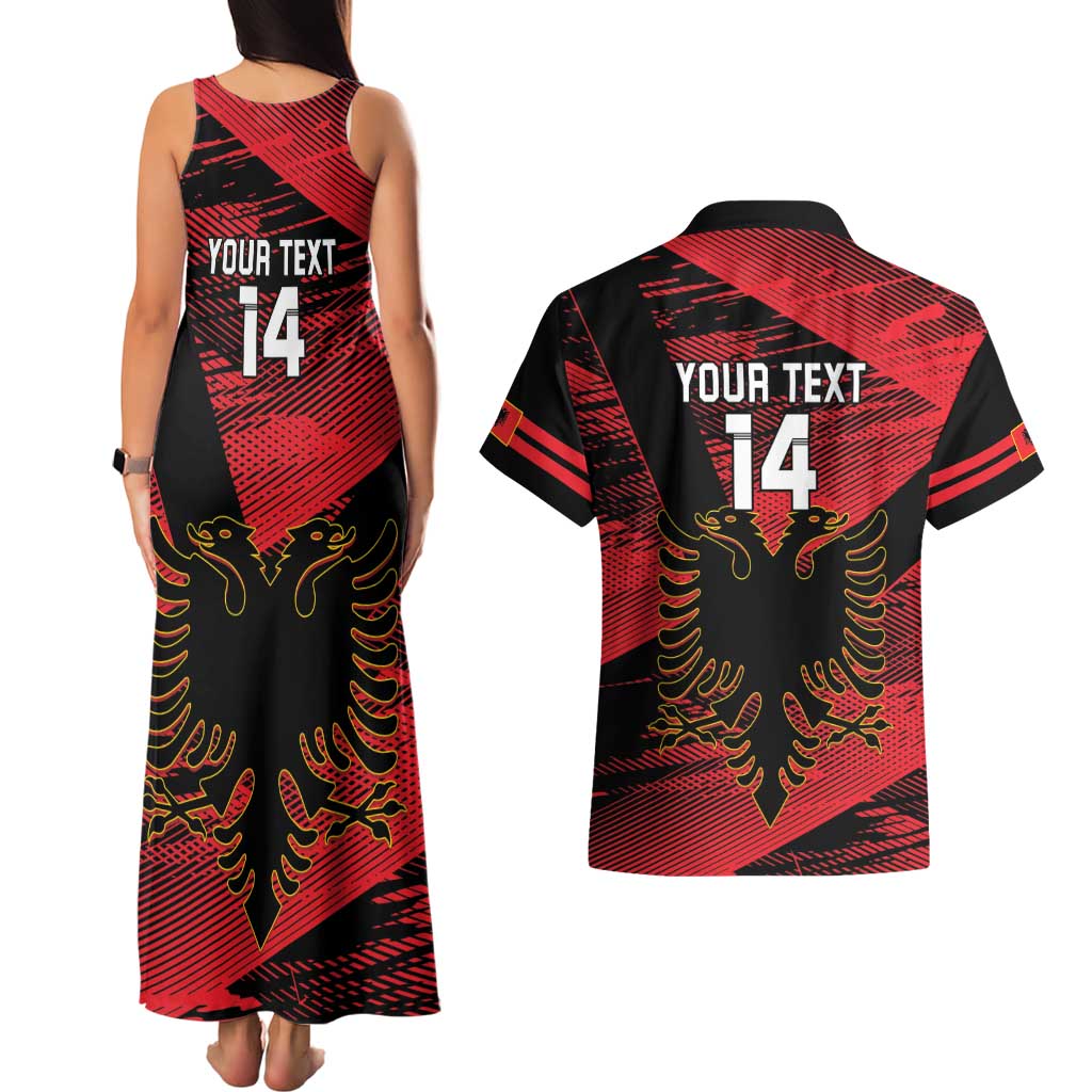 Custom Albania Football Couples Matching Tank Maxi Dress and Hawaiian Shirt Go Kuqezinjte - Grunge Style - Wonder Print Shop