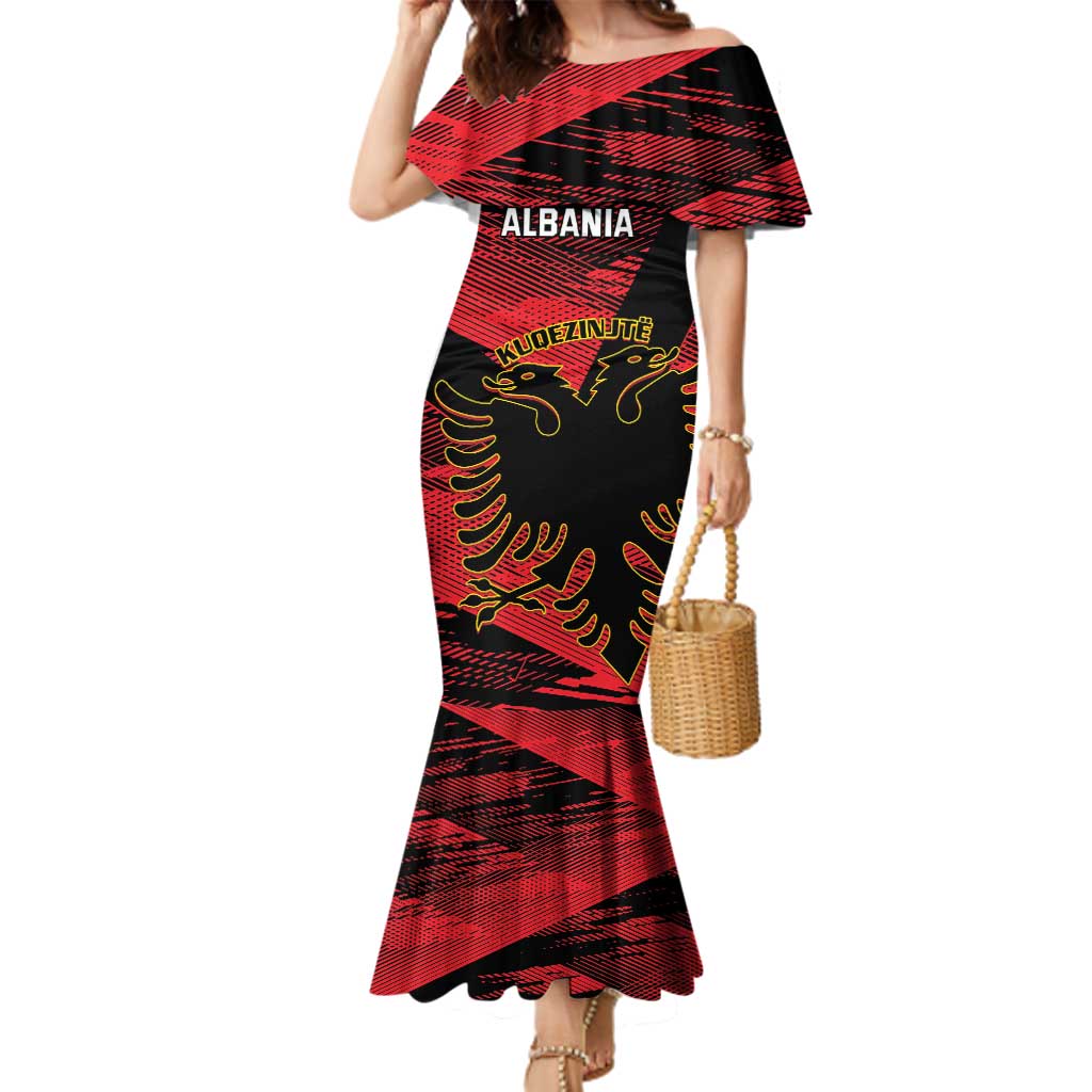 Custom Albania Football Family Matching Mermaid Dress and Hawaiian Shirt Go Kuqezinjte - Grunge Style - Wonder Print Shop