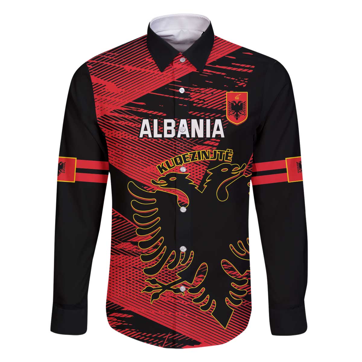 Custom Albania Football Family Matching Off The Shoulder Long Sleeve Dress and Hawaiian Shirt Go Kuqezinjte - Grunge Style - Wonder Print Shop