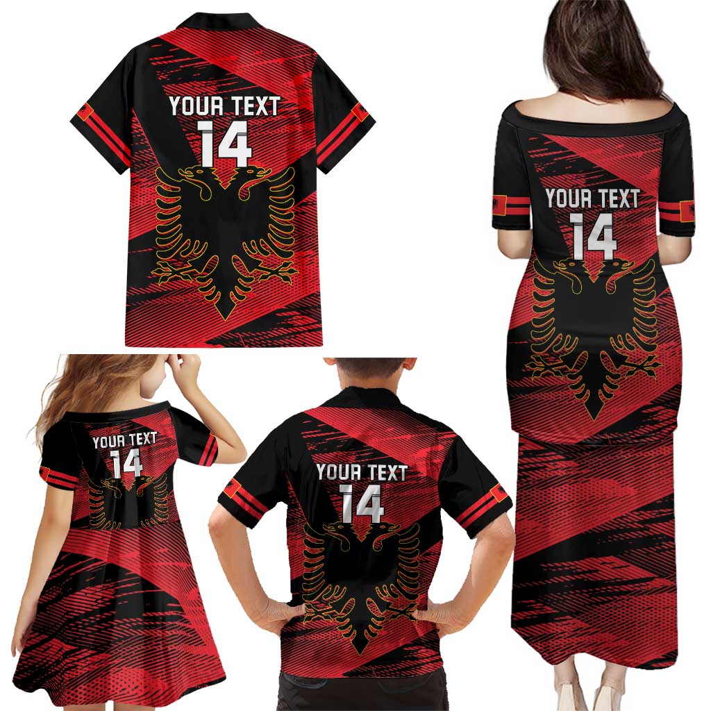 Custom Albania Football Family Matching Puletasi and Hawaiian Shirt Go Kuqezinjte - Grunge Style - Wonder Print Shop