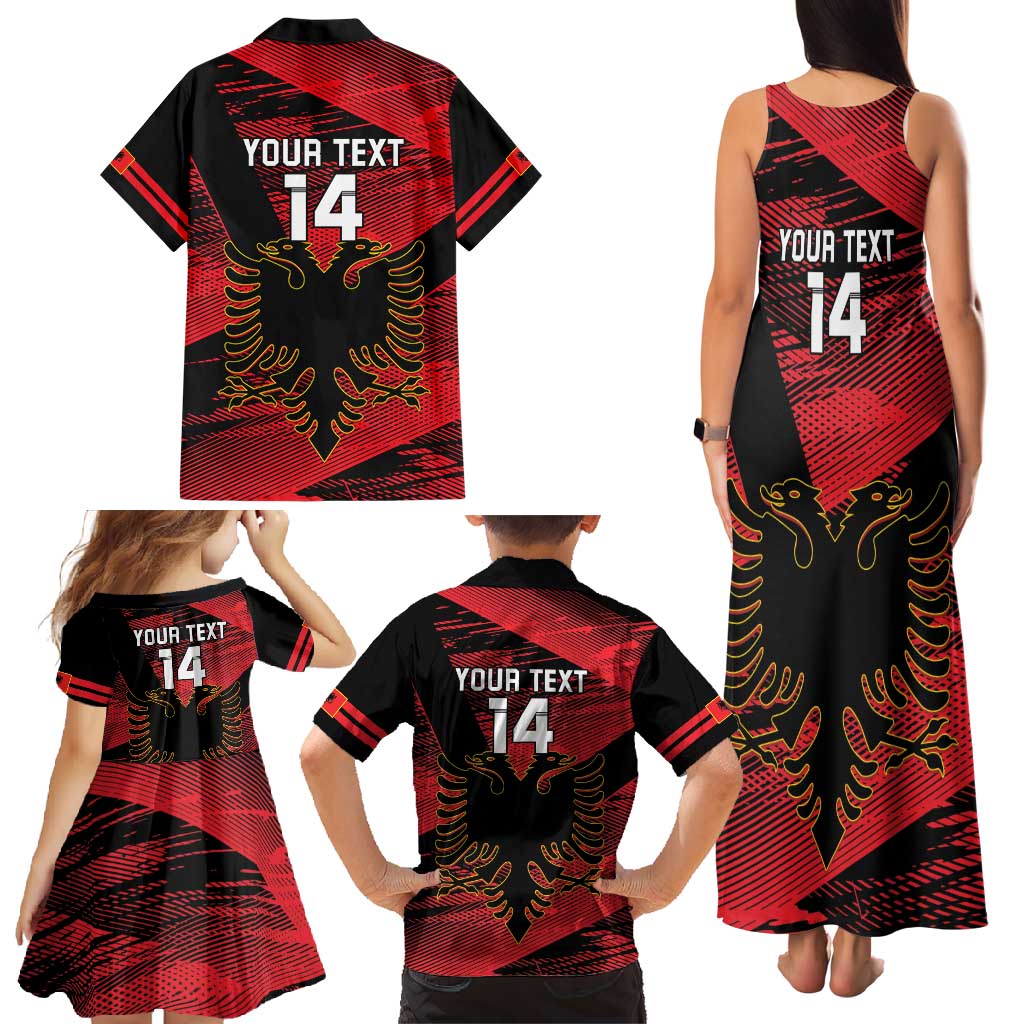Custom Albania Football Family Matching Tank Maxi Dress and Hawaiian Shirt Go Kuqezinjte - Grunge Style - Wonder Print Shop
