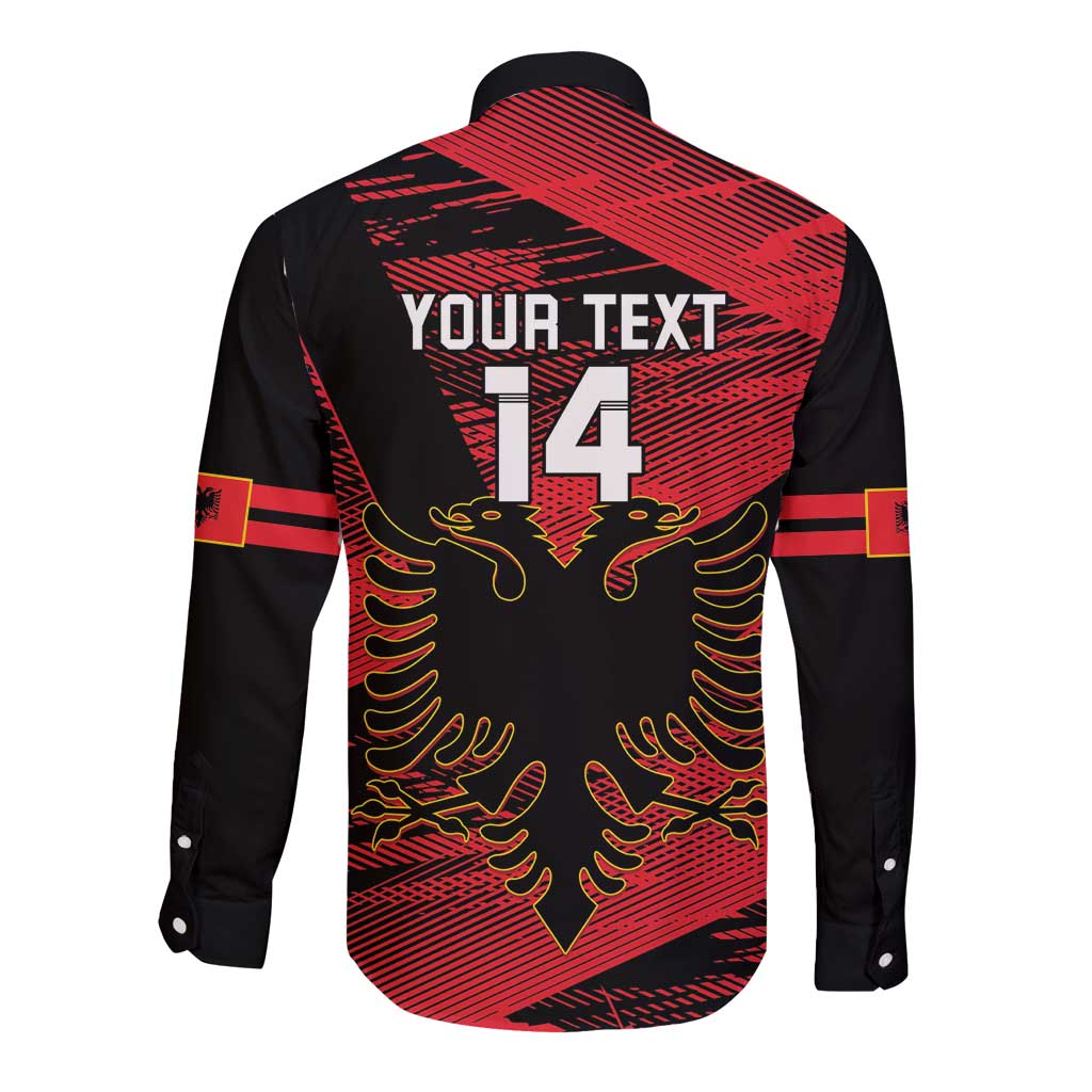 Custom Albania Football Long Sleeve Button Shirt Go Kuqezinjte - Grunge Style - Wonder Print Shop