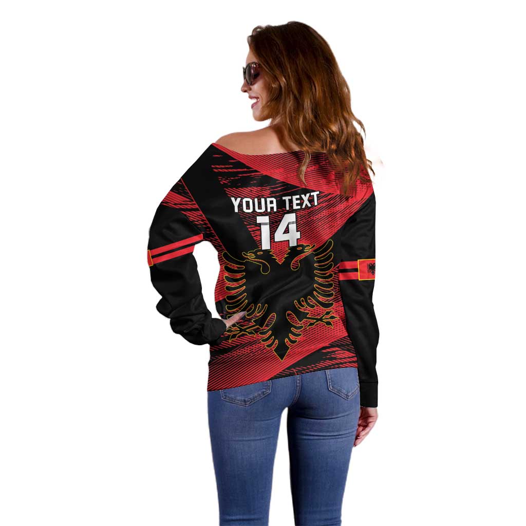 Custom Albania Football Off Shoulder Sweater Go Kuqezinjte - Grunge Style - Wonder Print Shop
