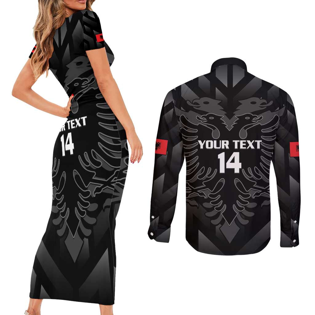 Custom Albania Football Couples Matching Short Sleeve Bodycon Dress and Long Sleeve Button Shirt Albanian Kastrioti Eagle - Black Style - Wonder Print Shop