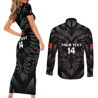 Custom Albania Football Couples Matching Short Sleeve Bodycon Dress and Long Sleeve Button Shirt Albanian Kastrioti Eagle - Black Style - Wonder Print Shop