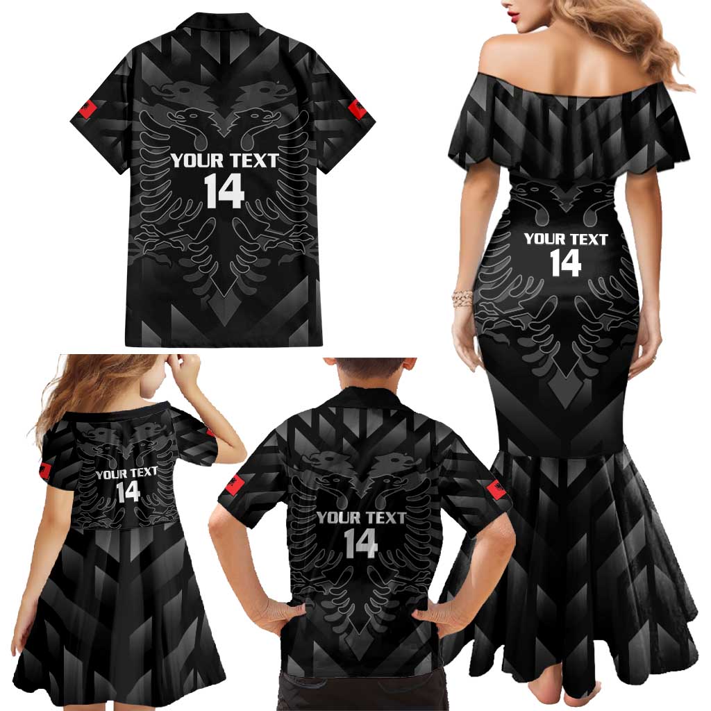 Custom Albania Football Family Matching Mermaid Dress and Hawaiian Shirt Albanian Kastrioti Eagle - Black Style - Wonder Print Shop
