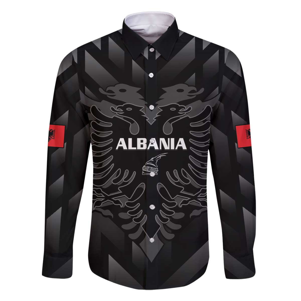 Custom Albania Football Family Matching Off The Shoulder Long Sleeve Dress and Hawaiian Shirt Albanian Kastrioti Eagle - Black Style - Wonder Print Shop