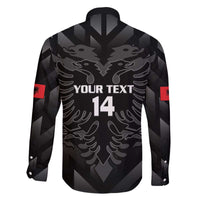 Custom Albania Football Family Matching Off The Shoulder Long Sleeve Dress and Hawaiian Shirt Albanian Kastrioti Eagle - Black Style - Wonder Print Shop