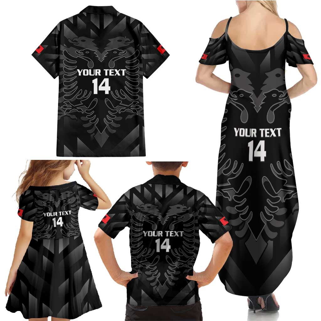 Custom Albania Football Family Matching Summer Maxi Dress and Hawaiian Shirt Albanian Kastrioti Eagle - Black Style - Wonder Print Shop