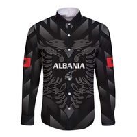 Custom Albania Football Long Sleeve Button Shirt Albanian Kastrioti Eagle - Black Style - Wonder Print Shop