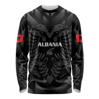 Custom Albania Football Long Sleeve Shirt Albanian Kastrioti Eagle - Black Style - Wonder Print Shop
