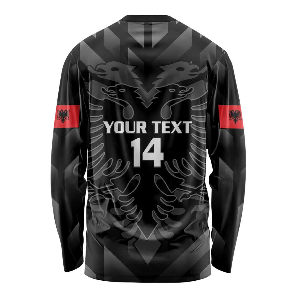 Custom Albania Football Long Sleeve Shirt Albanian Kastrioti Eagle - Black Style - Wonder Print Shop
