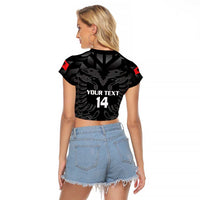 Custom Albania Football Raglan Cropped T Shirt Albanian Kastrioti Eagle - Black Style - Wonder Print Shop