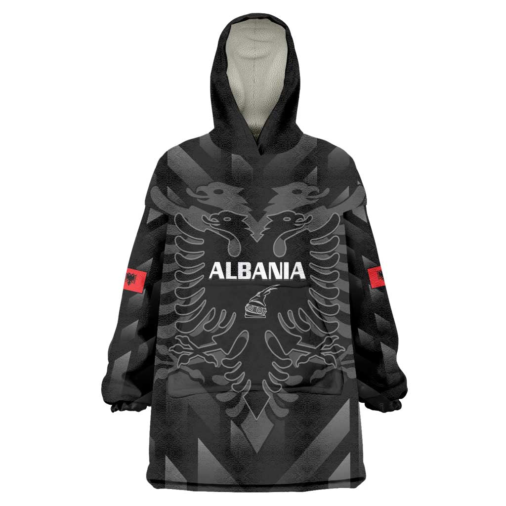 Custom Albania Football Wearable Blanket Hoodie Albanian Kastrioti Eagle - Black Style - Wonder Print Shop