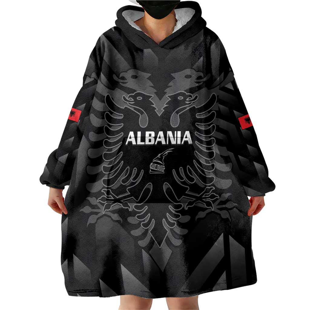 Custom Albania Football Wearable Blanket Hoodie Albanian Kastrioti Eagle - Black Style - Wonder Print Shop