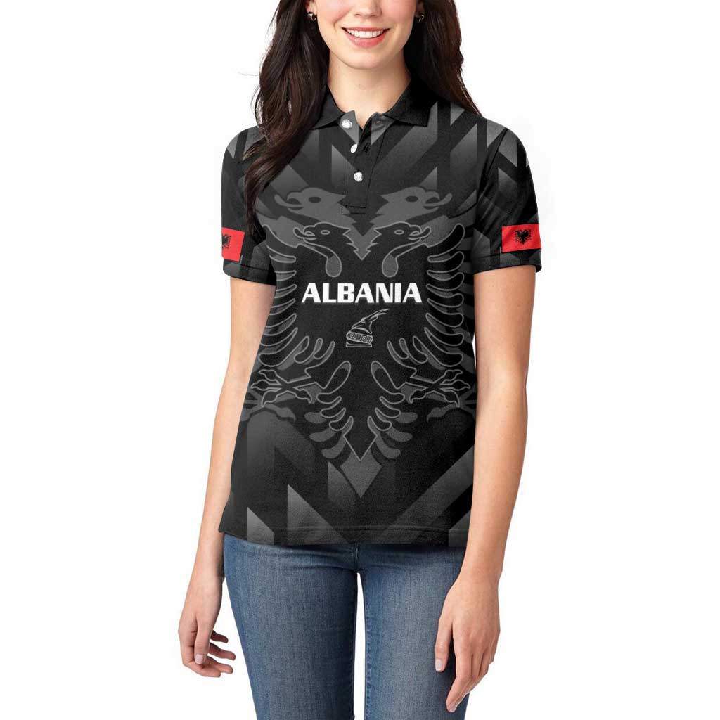 Custom Albania Football Women Polo Shirt Albanian Kastrioti Eagle - Black Style - Wonder Print Shop