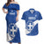 Custom Greece Football Couples Matching Off Shoulder Maxi Dress and Hawaiian Shirt Ethniki Elladas - Blue Version - Wonder Print Shop