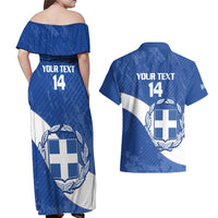 Custom Greece Football Couples Matching Off Shoulder Maxi Dress and Hawaiian Shirt Ethniki Elladas - Blue Version - Wonder Print Shop