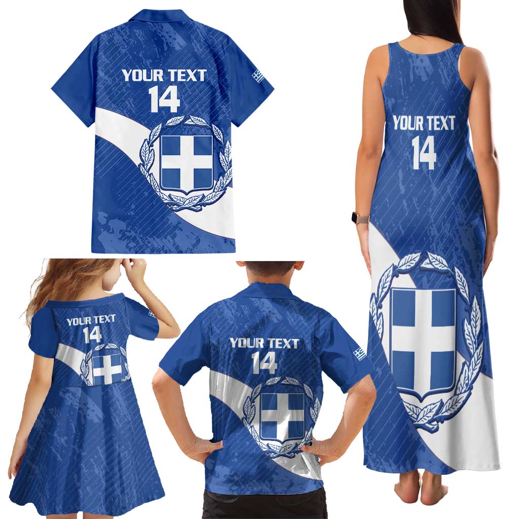 Custom Greece Football Family Matching Tank Maxi Dress and Hawaiian Shirt Ethniki Elladas - Blue Version - Wonder Print Shop