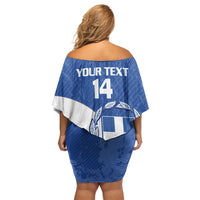 Custom Greece Football Off Shoulder Short Dress Ethniki Elladas - Blue Version - Wonder Print Shop