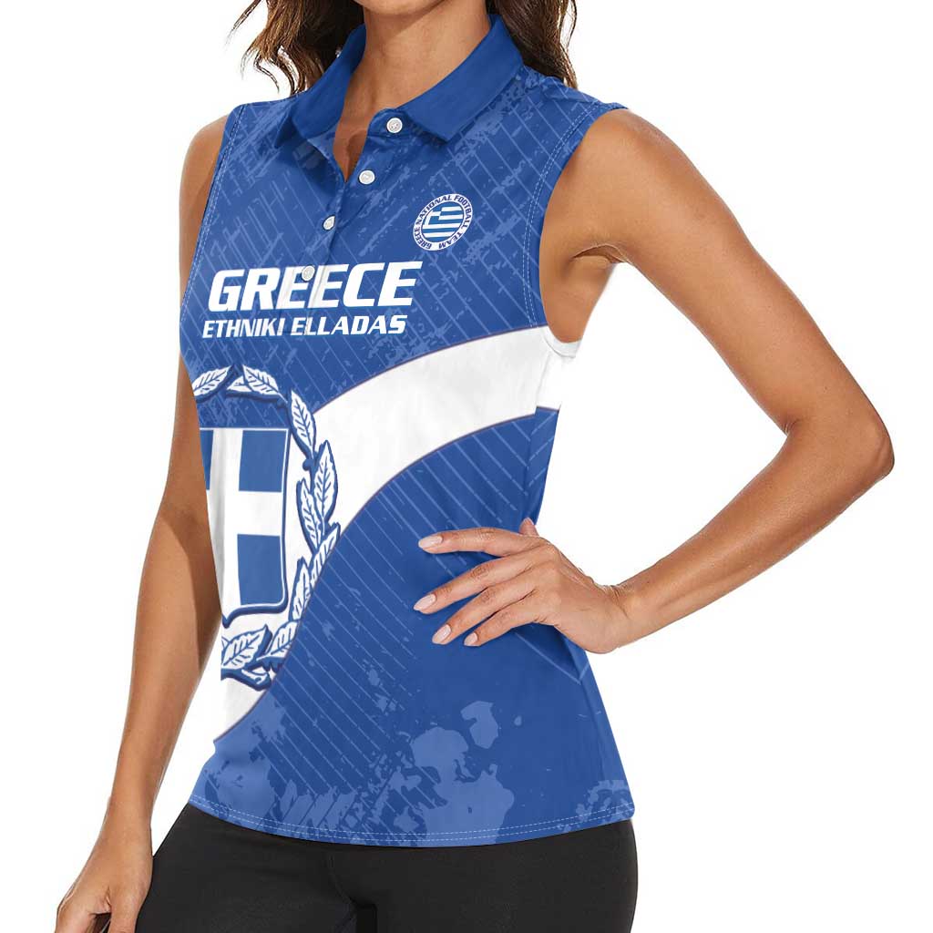 Custom Greece Football Women Sleeveless Polo Shirt Ethniki Elladas - Blue Version - Wonder Print Shop