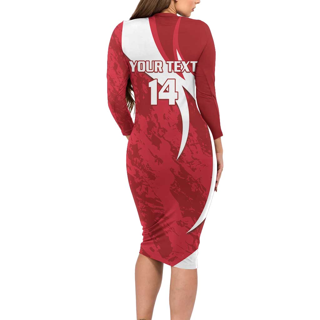 Custom Hungary Football Long Sleeve Bodycon Dress Go Magyarok - Curves Style - Wonder Print Shop
