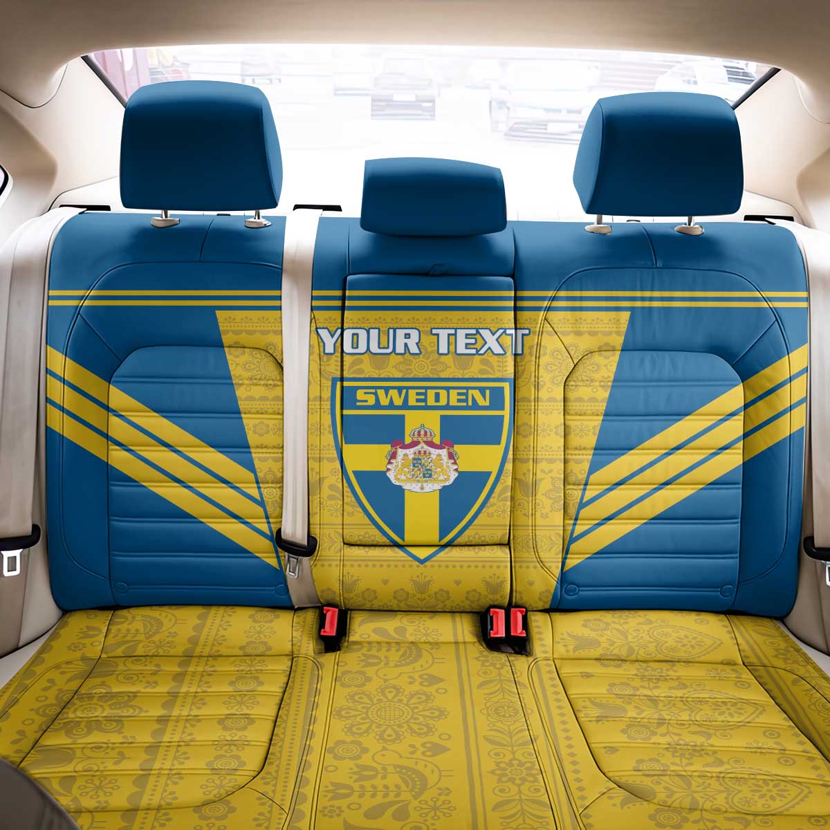 Custom Sweden Football Back Car Seat Cover Go Blagult - Scandinavian Pattern - Wonder Print Shop